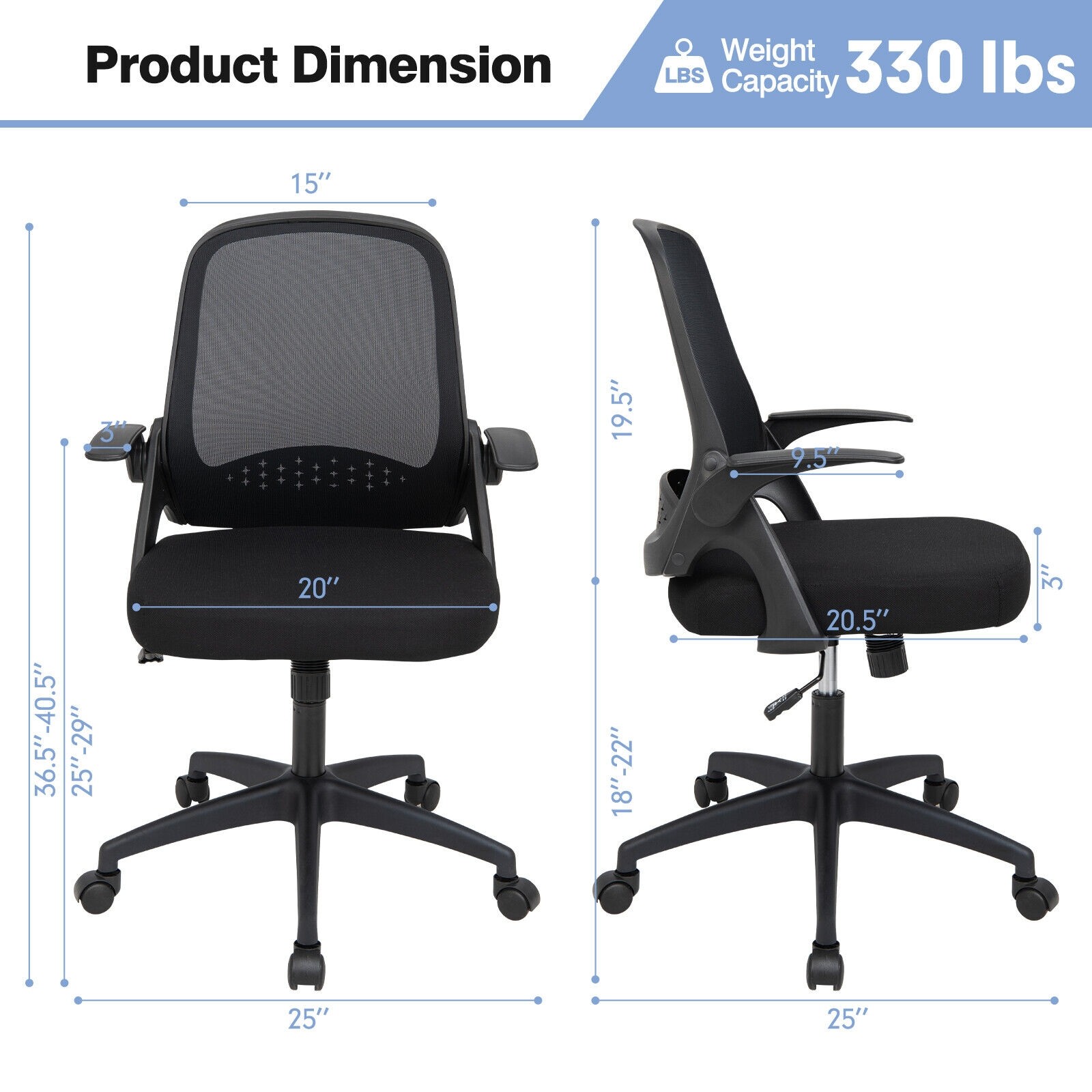 Adjustable Mesh Office Chair Rolling Computer Desk Chair with Flip-up ...