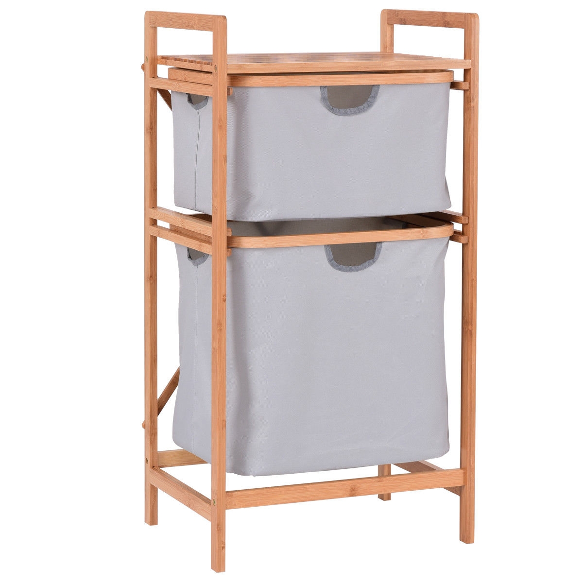 2 Drawers Bamboo Sliding Cloth Fabric Storage Bins Shelf ...